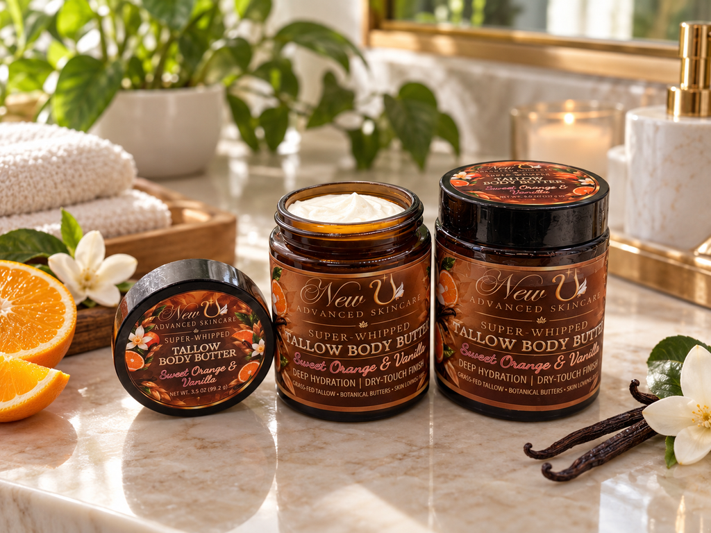 New U Advanced Skincare Super Whipped Tallow Body Butter - Sweet Orange & Vanilla