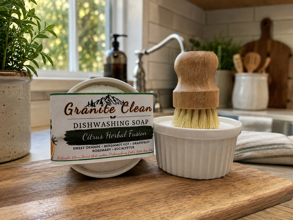 Granite Clean - Dishwashing Soap & Bamboo Brush Set - Citrus Herb Scented