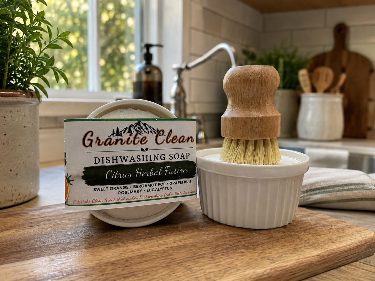 Granite Clean - Dishwashing Soap & Bamboo Brush Set - Citrus Herb Scented