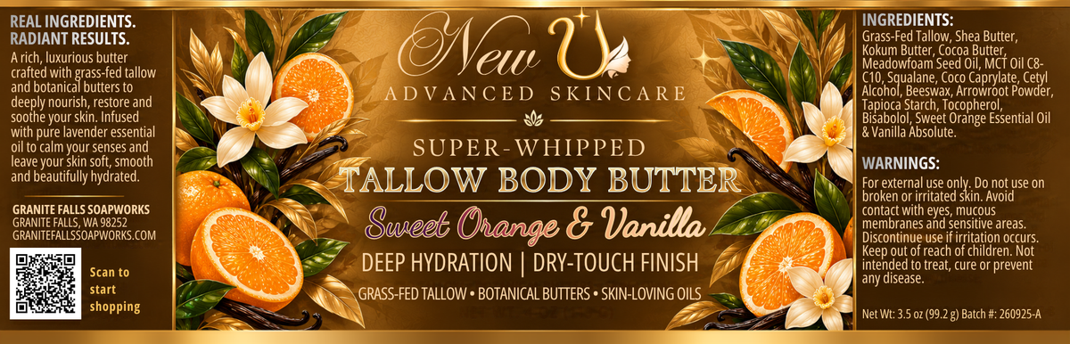 New U Advanced Skincare Super Whipped Tallow Body Butter - Sweet Orange & Vanilla