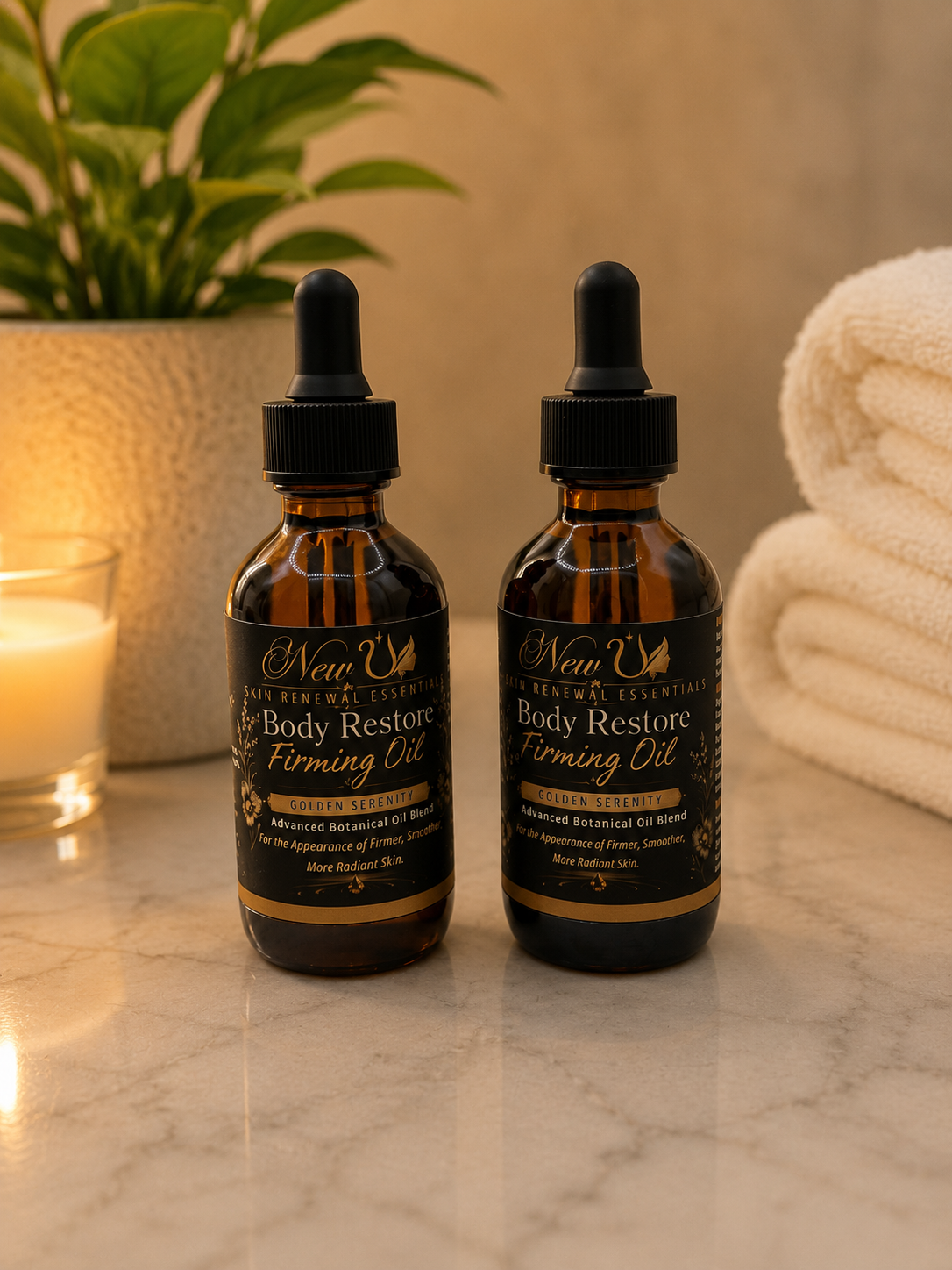 New U Advanced Skincare - Body Restore Firming Oil - Golden Serenity Scent - 1.9 oz