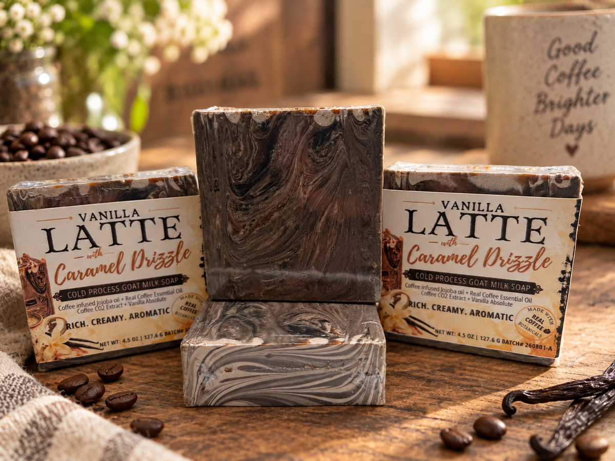 Vanilla Latte w Caramel Swirl Soap - 100% Goat Milk