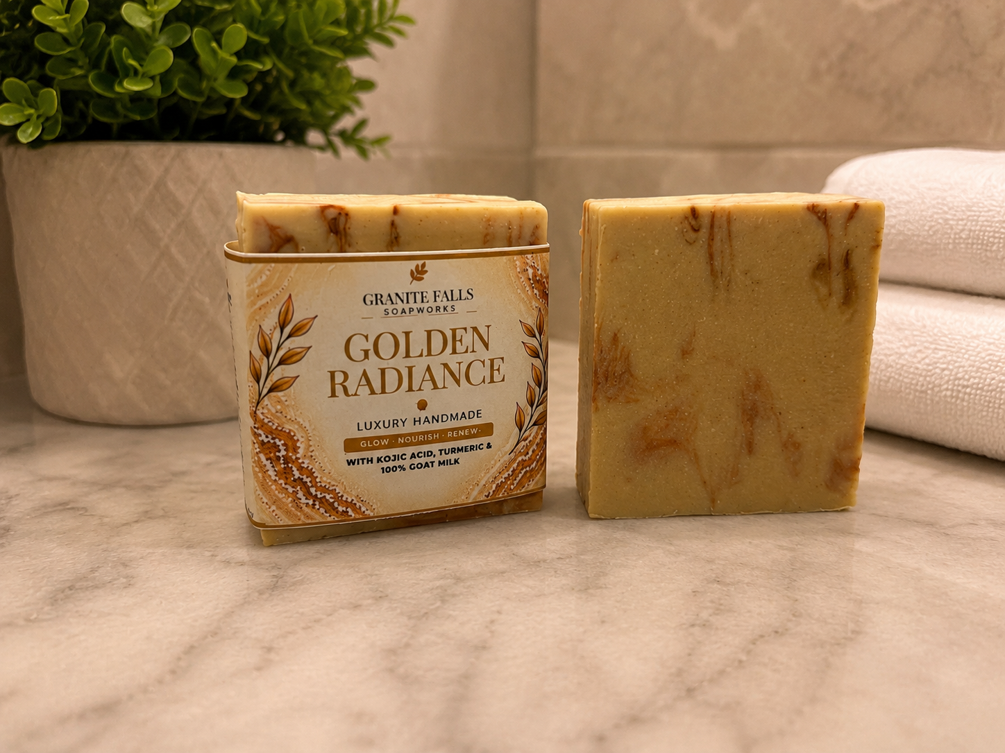Golden Radiance Soap w Kojic Acid Dipalmitate, 100% Goat Milk and Turmeric CO2 Extract