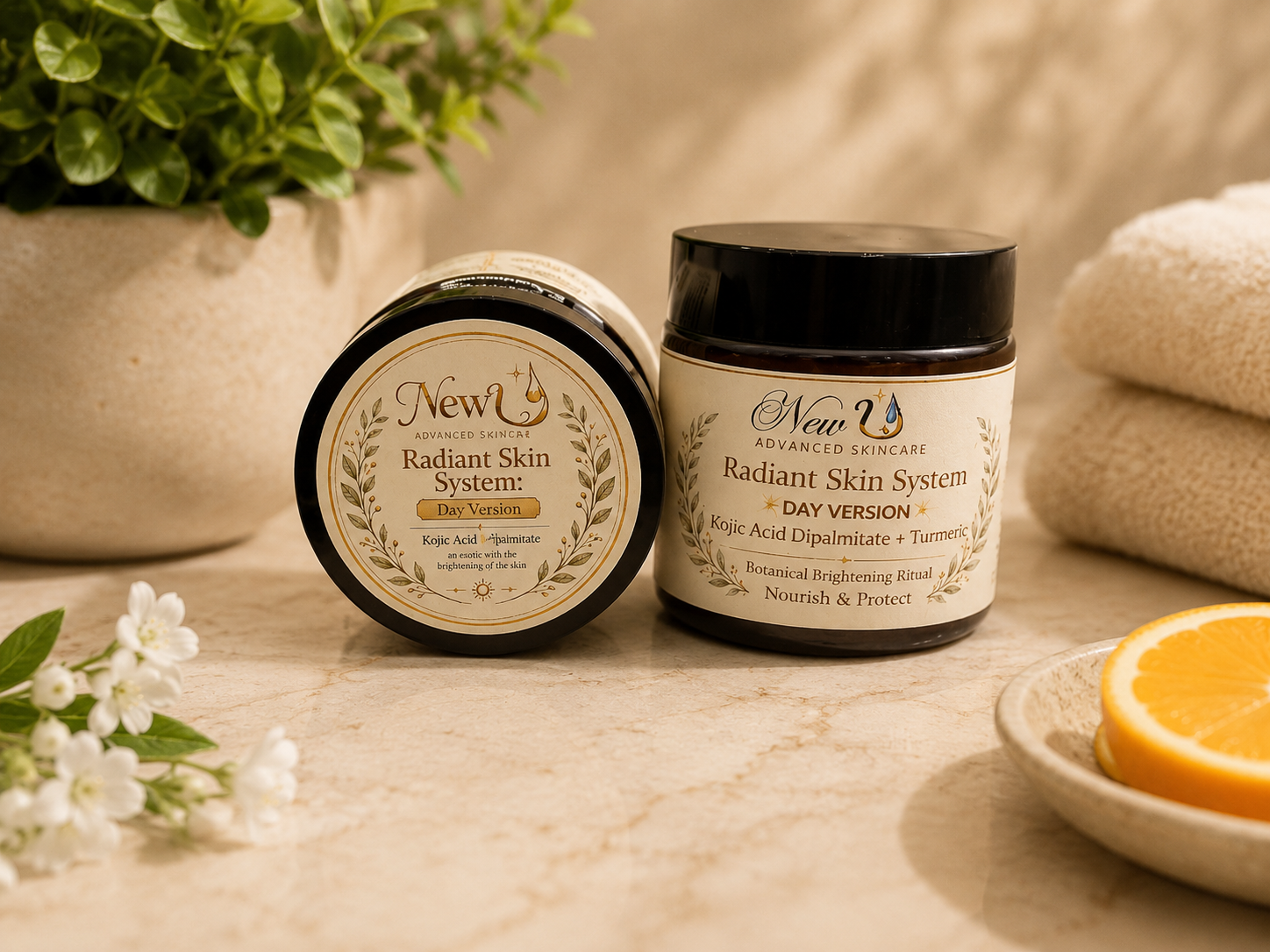 New U Advanced Skincare - Radiant Skin System - Day Version w Kojic Acid Dipalmitate & Turmeric