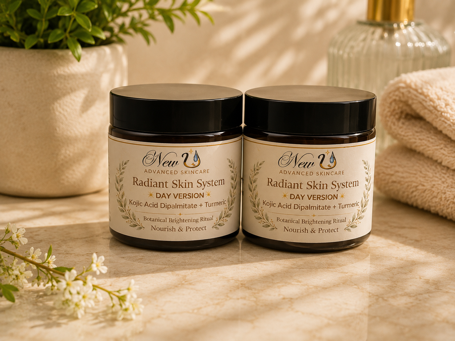 New U Advanced Skincare - Radiant Skin System - Day Version w Kojic Acid Dipalmitate & Turmeric